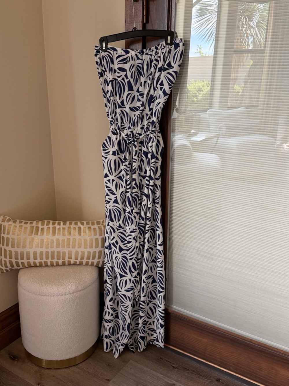Lilly Pulitzer Navy and White Strapless Printed Maxi Dress